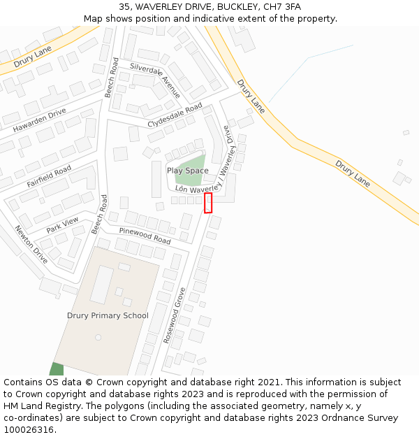 35, WAVERLEY DRIVE, BUCKLEY, CH7 3FA: Location map and indicative extent of plot