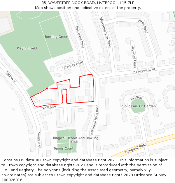 35, WAVERTREE NOOK ROAD, LIVERPOOL, L15 7LE: Location map and indicative extent of plot