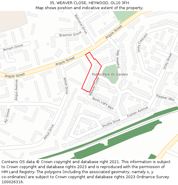 35, WEAVER CLOSE, HEYWOOD, OL10 3FH: Location map and indicative extent of plot