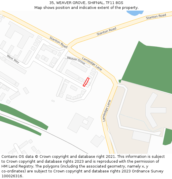 35, WEAVER GROVE, SHIFNAL, TF11 8GS: Location map and indicative extent of plot