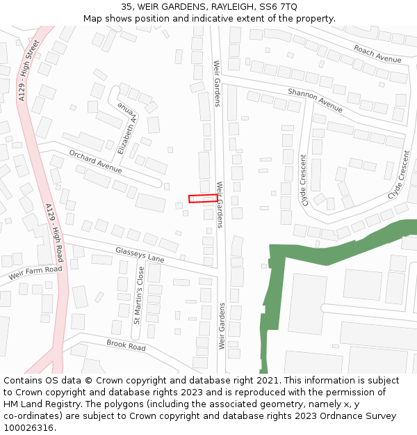 35, WEIR GARDENS, RAYLEIGH, SS6 7TQ: Location map and indicative extent of plot