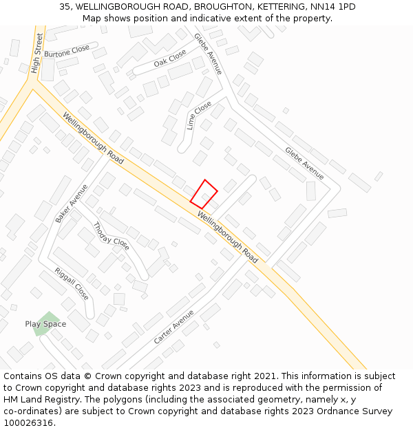 35, WELLINGBOROUGH ROAD, BROUGHTON, KETTERING, NN14 1PD: Location map and indicative extent of plot