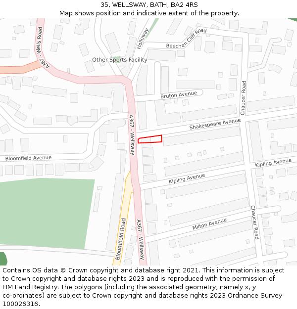 35, WELLSWAY, BATH, BA2 4RS: Location map and indicative extent of plot