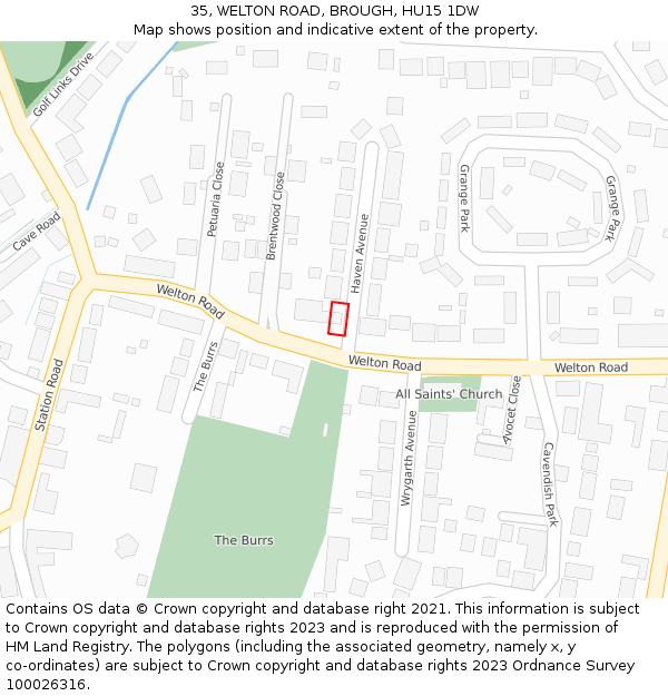 35, WELTON ROAD, BROUGH, HU15 1DW: Location map and indicative extent of plot