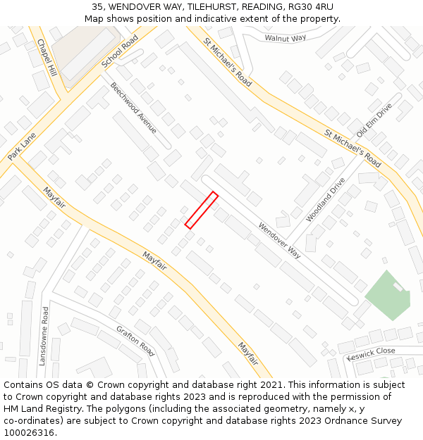 35, WENDOVER WAY, TILEHURST, READING, RG30 4RU: Location map and indicative extent of plot