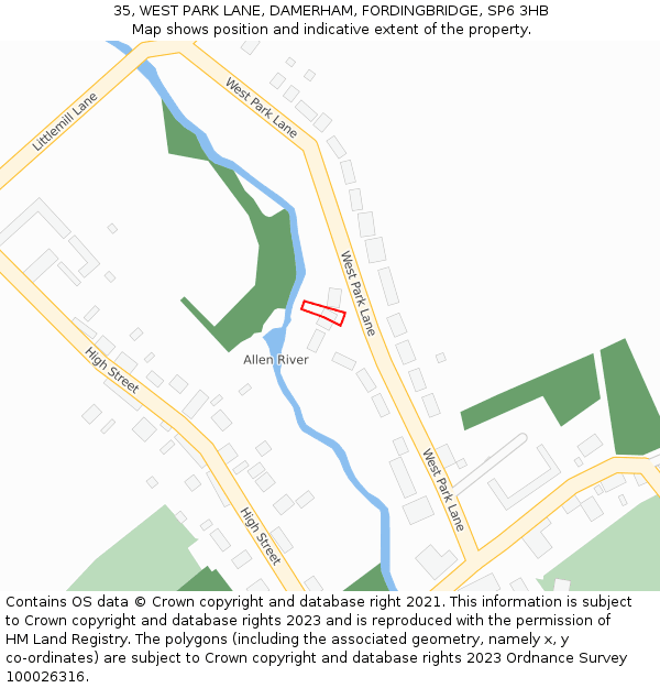 35, WEST PARK LANE, DAMERHAM, FORDINGBRIDGE, SP6 3HB: Location map and indicative extent of plot