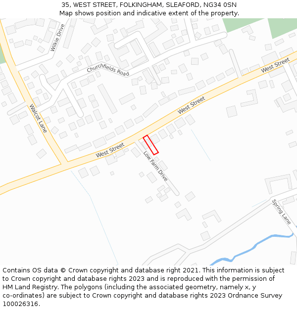 35, WEST STREET, FOLKINGHAM, SLEAFORD, NG34 0SN: Location map and indicative extent of plot