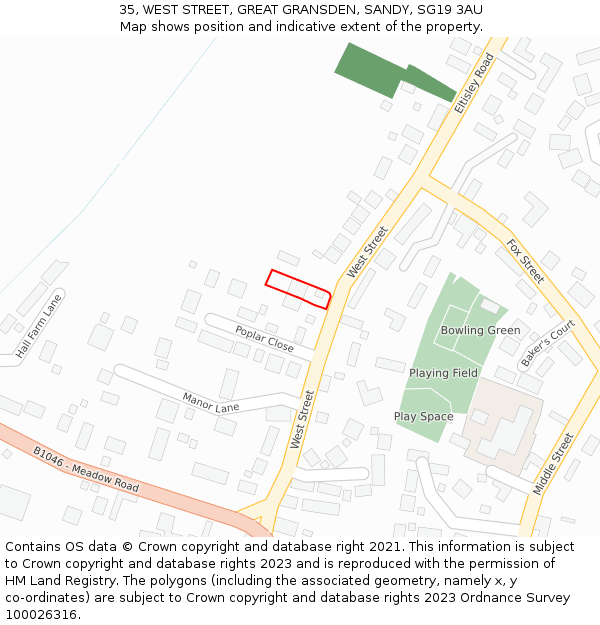 35, WEST STREET, GREAT GRANSDEN, SANDY, SG19 3AU: Location map and indicative extent of plot