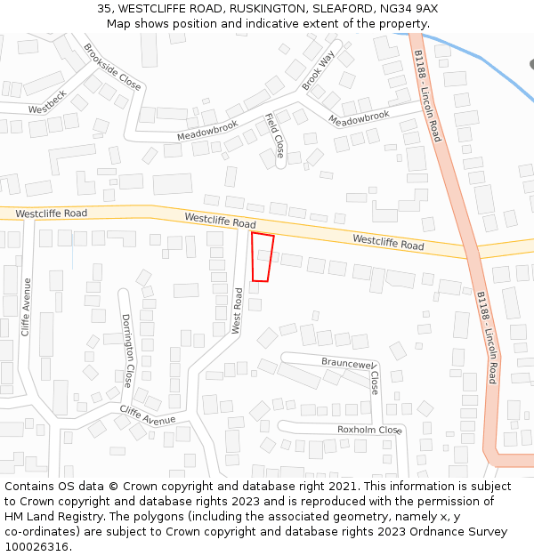 35, WESTCLIFFE ROAD, RUSKINGTON, SLEAFORD, NG34 9AX: Location map and indicative extent of plot