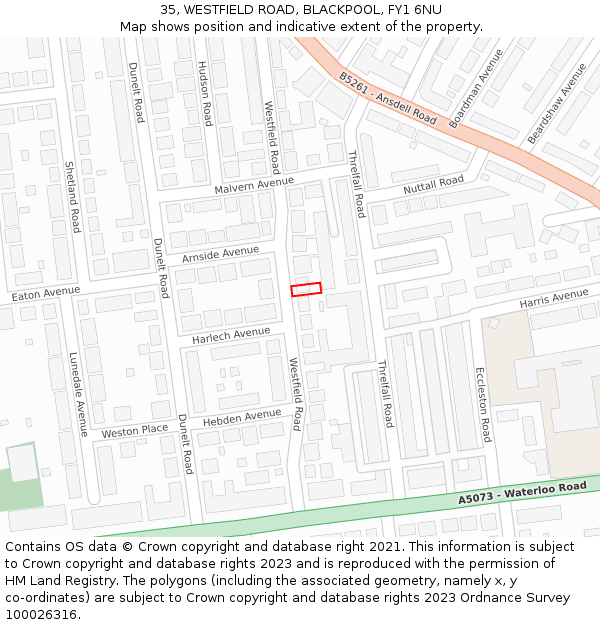 35, WESTFIELD ROAD, BLACKPOOL, FY1 6NU: Location map and indicative extent of plot