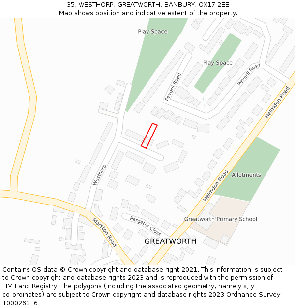 35, WESTHORP, GREATWORTH, BANBURY, OX17 2EE: Location map and indicative extent of plot