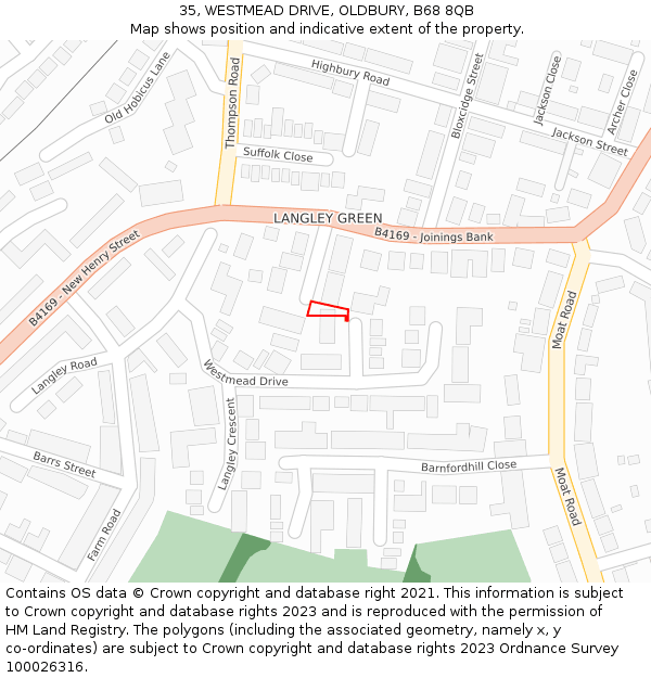 35, WESTMEAD DRIVE, OLDBURY, B68 8QB: Location map and indicative extent of plot