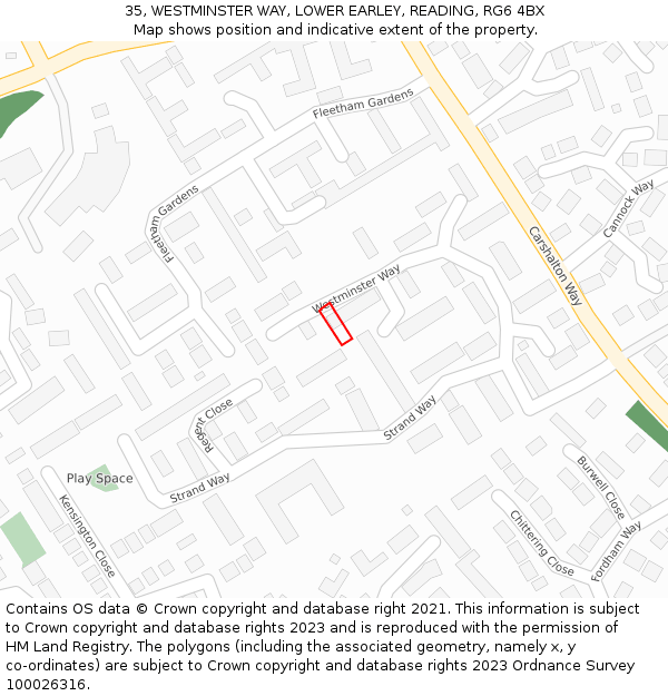 35, WESTMINSTER WAY, LOWER EARLEY, READING, RG6 4BX: Location map and indicative extent of plot