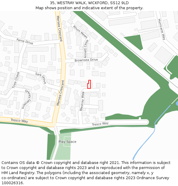 35, WESTRAY WALK, WICKFORD, SS12 9LD: Location map and indicative extent of plot