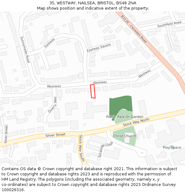 35, WESTWAY, NAILSEA, BRISTOL, BS48 2NA: Location map and indicative extent of plot