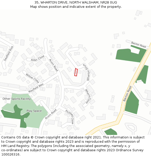 35, WHARTON DRIVE, NORTH WALSHAM, NR28 0UG: Location map and indicative extent of plot