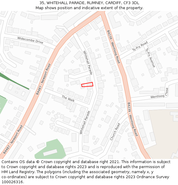 35, WHITEHALL PARADE, RUMNEY, CARDIFF, CF3 3DL: Location map and indicative extent of plot