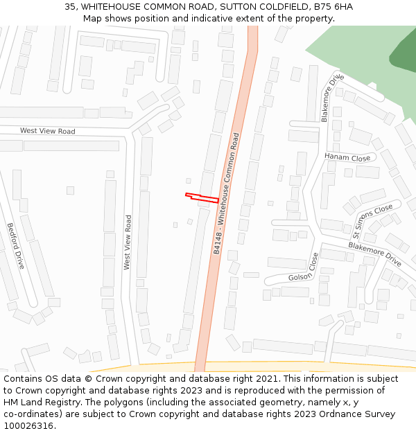 35, WHITEHOUSE COMMON ROAD, SUTTON COLDFIELD, B75 6HA: Location map and indicative extent of plot