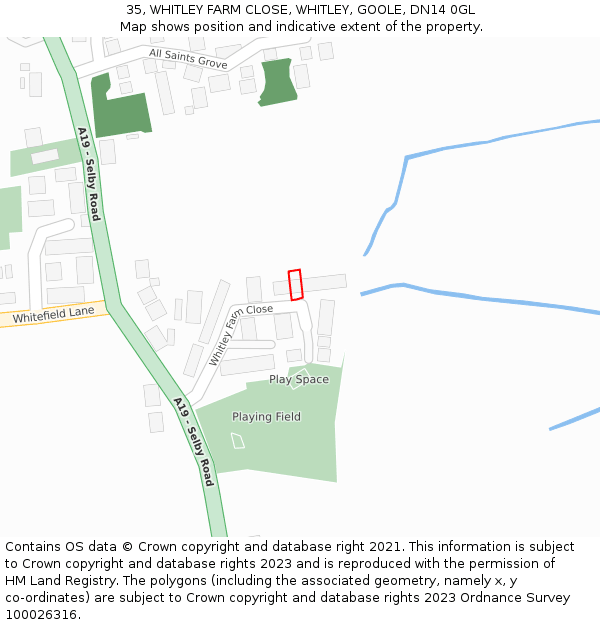 35, WHITLEY FARM CLOSE, WHITLEY, GOOLE, DN14 0GL: Location map and indicative extent of plot