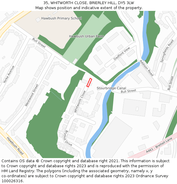 35, WHITWORTH CLOSE, BRIERLEY HILL, DY5 3LW: Location map and indicative extent of plot