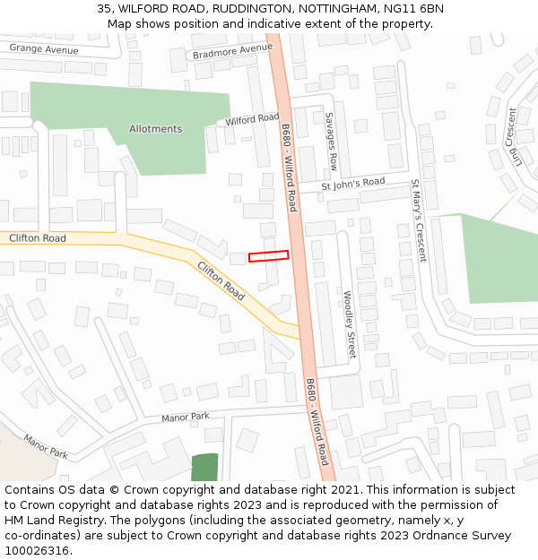 35, WILFORD ROAD, RUDDINGTON, NOTTINGHAM, NG11 6BN: Location map and indicative extent of plot