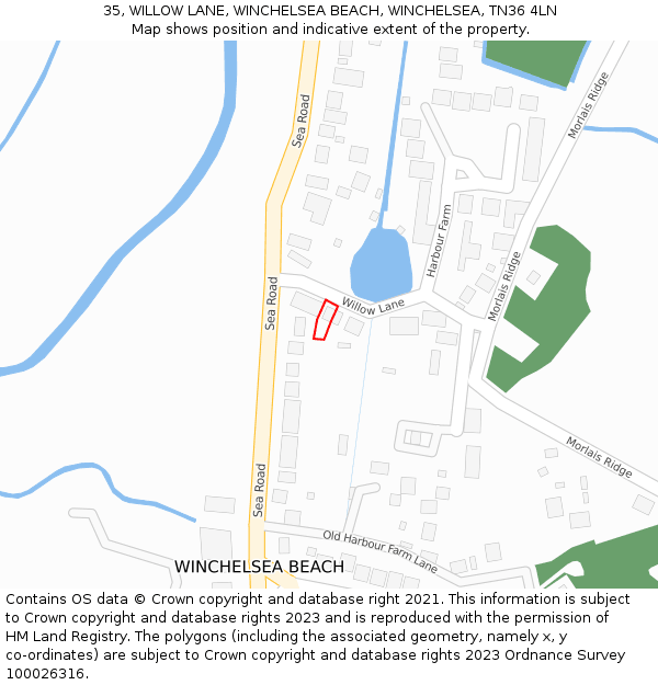 35, WILLOW LANE, WINCHELSEA BEACH, WINCHELSEA, TN36 4LN: Location map and indicative extent of plot