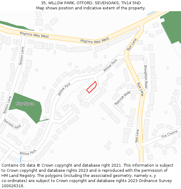 35, WILLOW PARK, OTFORD, SEVENOAKS, TN14 5ND: Location map and indicative extent of plot