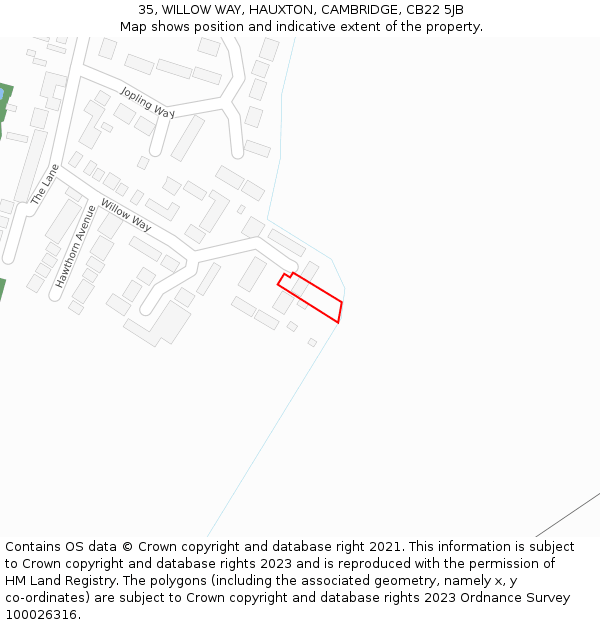 35, WILLOW WAY, HAUXTON, CAMBRIDGE, CB22 5JB: Location map and indicative extent of plot