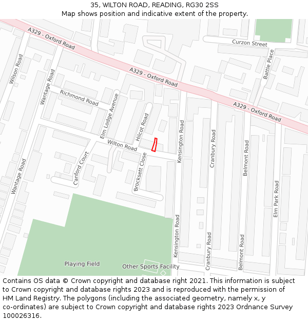 35, WILTON ROAD, READING, RG30 2SS: Location map and indicative extent of plot