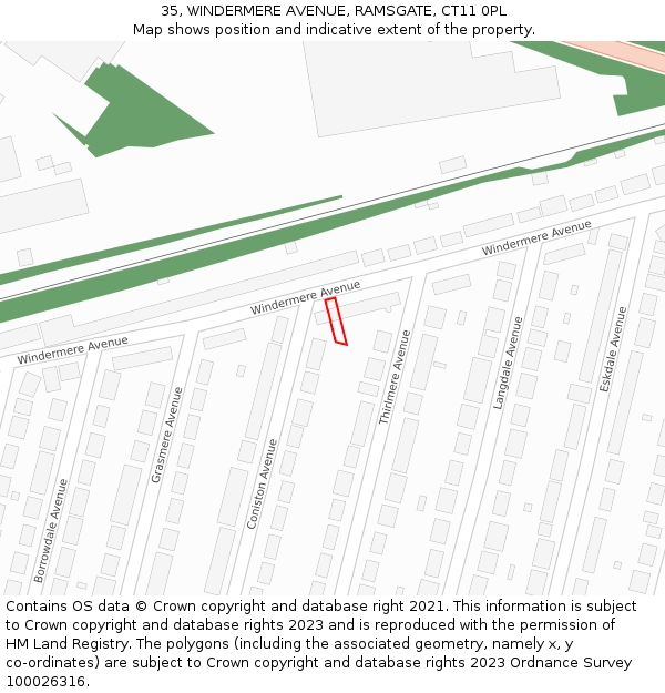 35, WINDERMERE AVENUE, RAMSGATE, CT11 0PL: Location map and indicative extent of plot