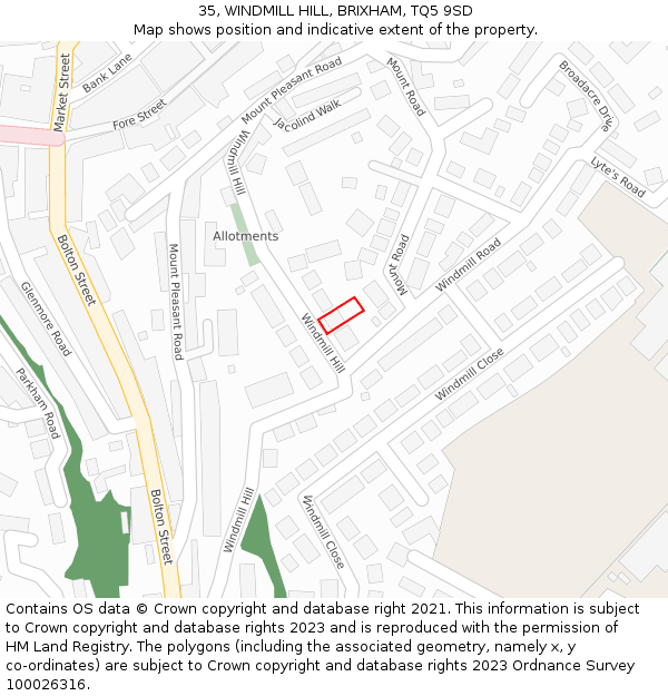 35, WINDMILL HILL, BRIXHAM, TQ5 9SD: Location map and indicative extent of plot