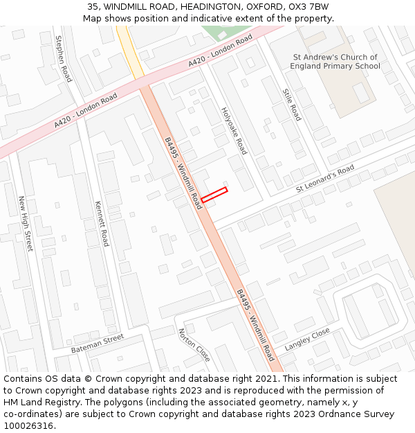 35, WINDMILL ROAD, HEADINGTON, OXFORD, OX3 7BW: Location map and indicative extent of plot