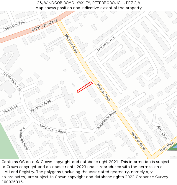 35, WINDSOR ROAD, YAXLEY, PETERBOROUGH, PE7 3JA: Location map and indicative extent of plot