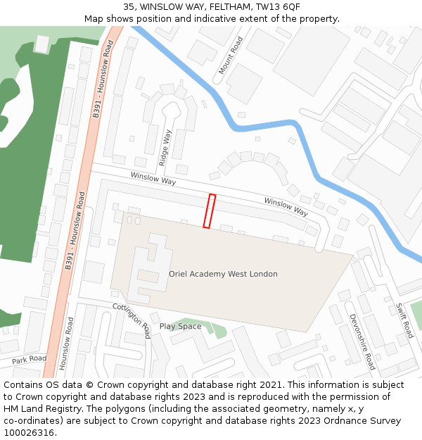 35, WINSLOW WAY, FELTHAM, TW13 6QF: Location map and indicative extent of plot