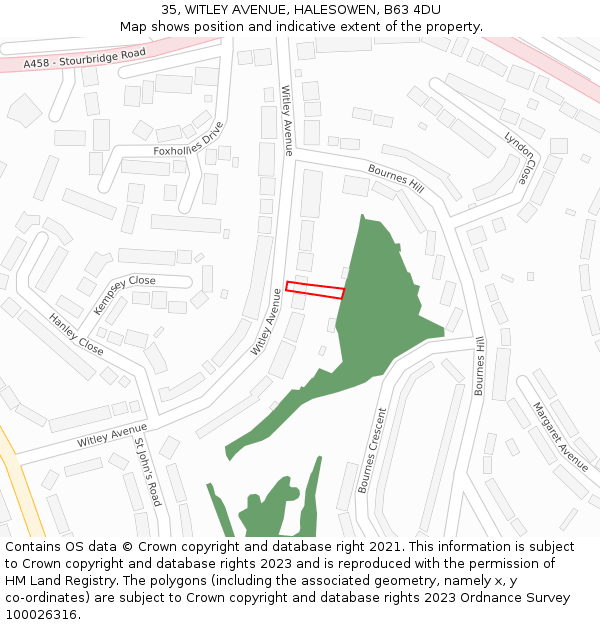 35, WITLEY AVENUE, HALESOWEN, B63 4DU: Location map and indicative extent of plot