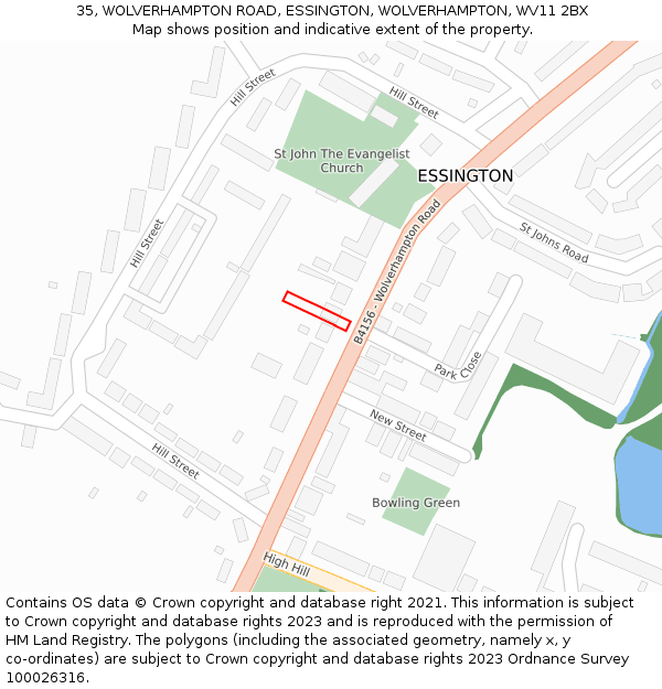 35, WOLVERHAMPTON ROAD, ESSINGTON, WOLVERHAMPTON, WV11 2BX: Location map and indicative extent of plot