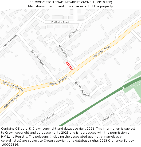 35, WOLVERTON ROAD, NEWPORT PAGNELL, MK16 8BQ: Location map and indicative extent of plot