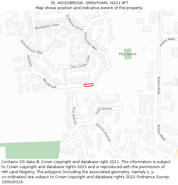 35, WOODBROOK, GRANTHAM, NG31 9FT: Location map and indicative extent of plot