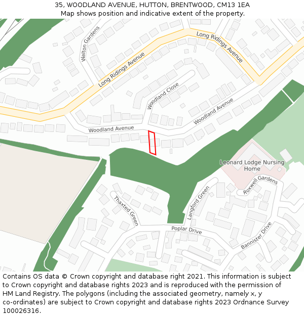 35, WOODLAND AVENUE, HUTTON, BRENTWOOD, CM13 1EA: Location map and indicative extent of plot