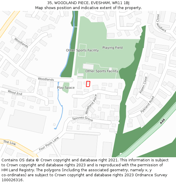 35, WOODLAND PIECE, EVESHAM, WR11 1BJ: Location map and indicative extent of plot