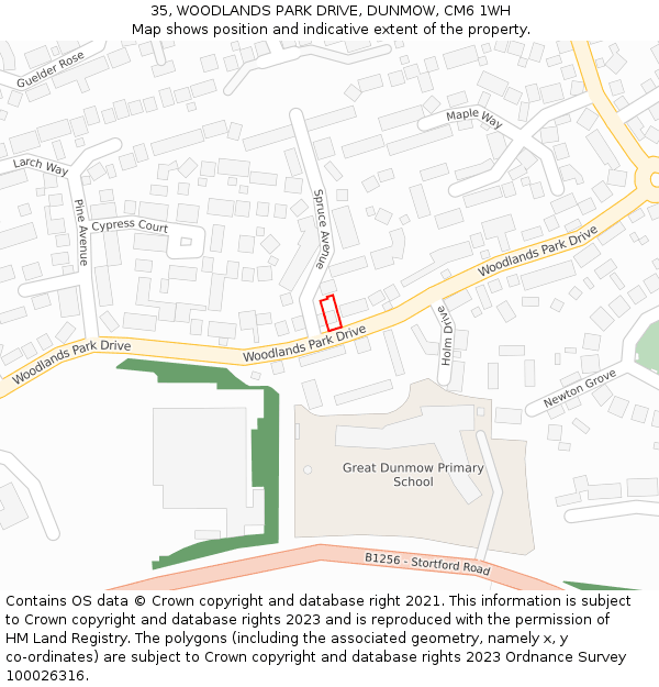 35, WOODLANDS PARK DRIVE, DUNMOW, CM6 1WH: Location map and indicative extent of plot