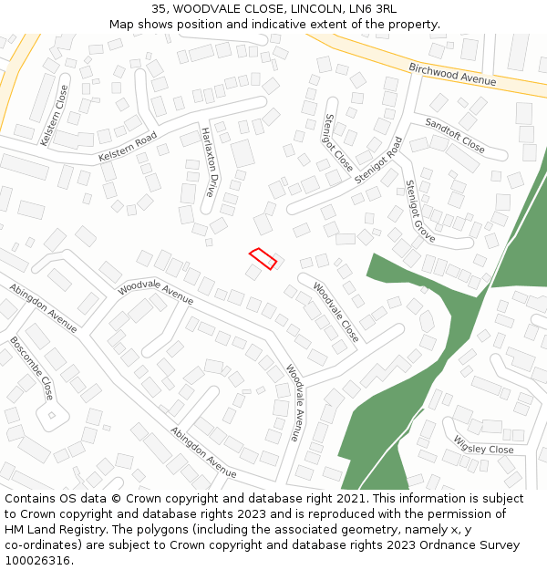 35, WOODVALE CLOSE, LINCOLN, LN6 3RL: Location map and indicative extent of plot