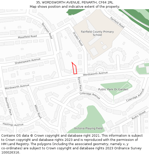 35, WORDSWORTH AVENUE, PENARTH, CF64 2RL: Location map and indicative extent of plot