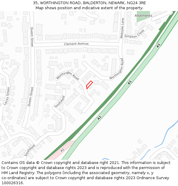 35, WORTHINGTON ROAD, BALDERTON, NEWARK, NG24 3RE: Location map and indicative extent of plot