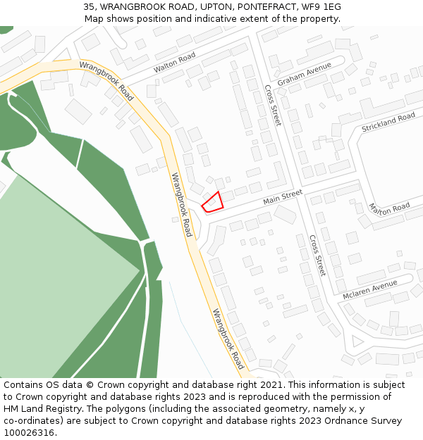 35, WRANGBROOK ROAD, UPTON, PONTEFRACT, WF9 1EG: Location map and indicative extent of plot