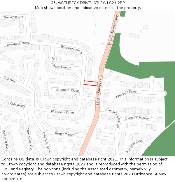 35, WRENBECK DRIVE, OTLEY, LS21 2BP: Location map and indicative extent of plot