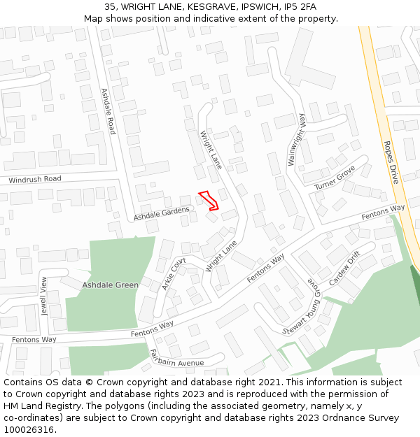 35, WRIGHT LANE, KESGRAVE, IPSWICH, IP5 2FA: Location map and indicative extent of plot