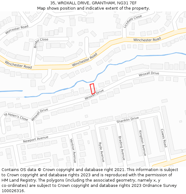 35, WROXALL DRIVE, GRANTHAM, NG31 7EF: Location map and indicative extent of plot