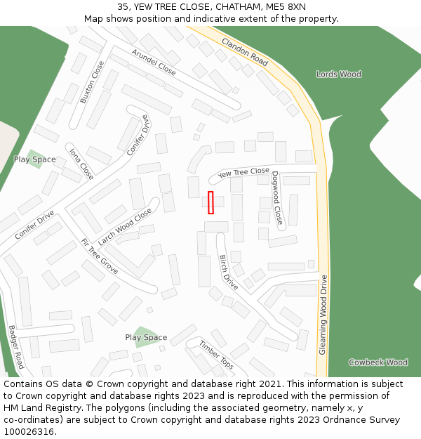 35, YEW TREE CLOSE, CHATHAM, ME5 8XN: Location map and indicative extent of plot