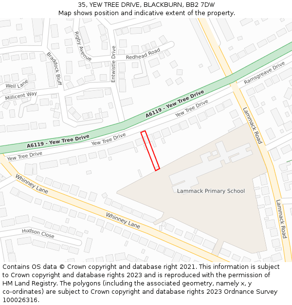 35, YEW TREE DRIVE, BLACKBURN, BB2 7DW: Location map and indicative extent of plot